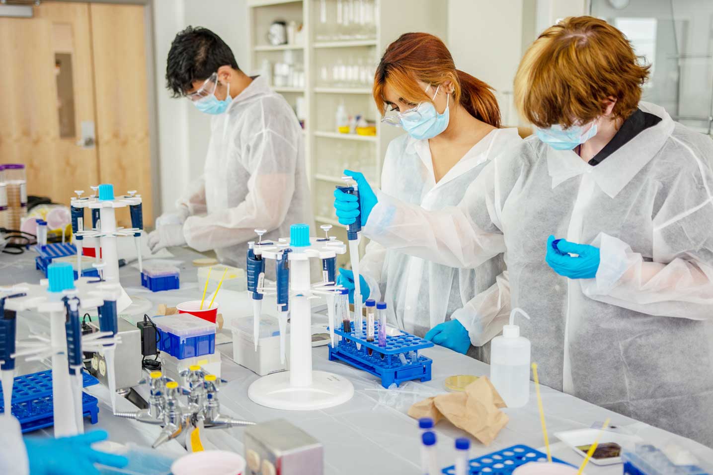 Students conduct research in a lab during the Joint Science and Technology Institute at Albuquerque