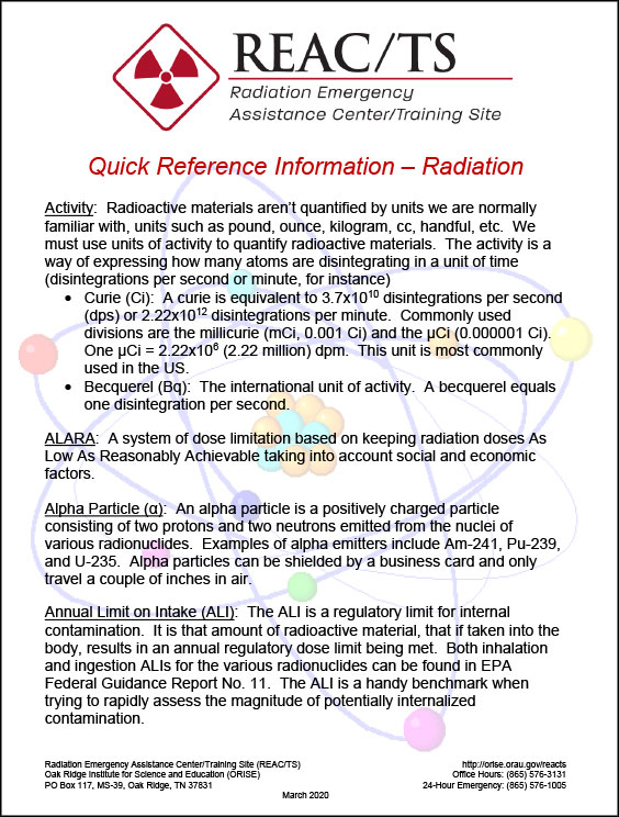 REAC/TS Radiological Terms Quick Reference