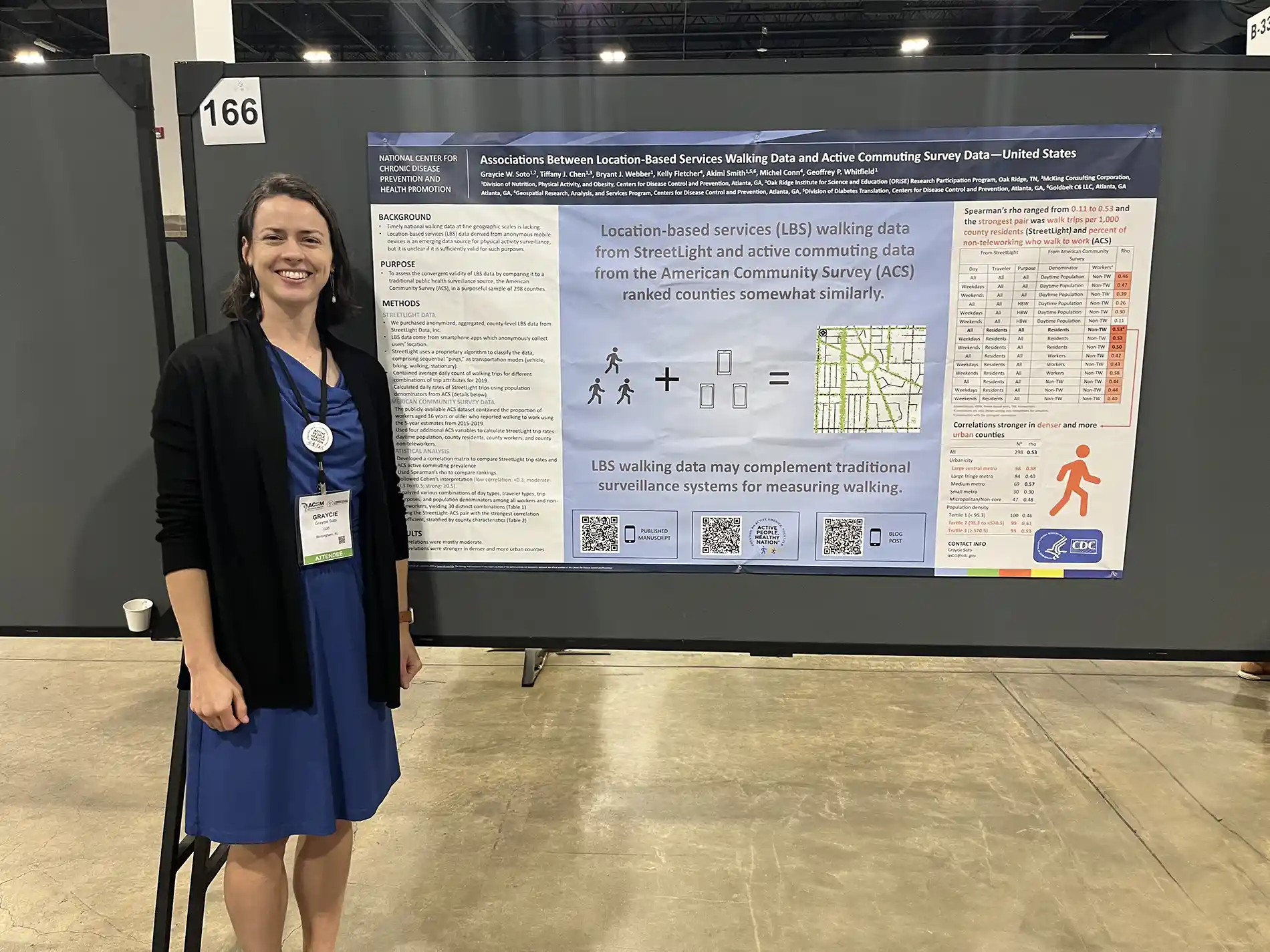 Soto presented the poster “Associations between location-services walking data and active commuting survey data” at the American College of Sports Medicine’s 2023 Annual Meeting. (Photo Credit: Graycie Soto)