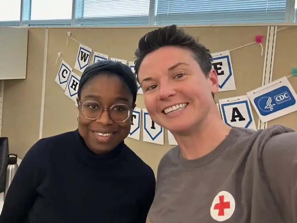 CDC Mentor Sara Wolicki pictured with her current ORISE Fellow, Christiana Ziworitin-Ogola. Photo Credit: Sara Wolicki