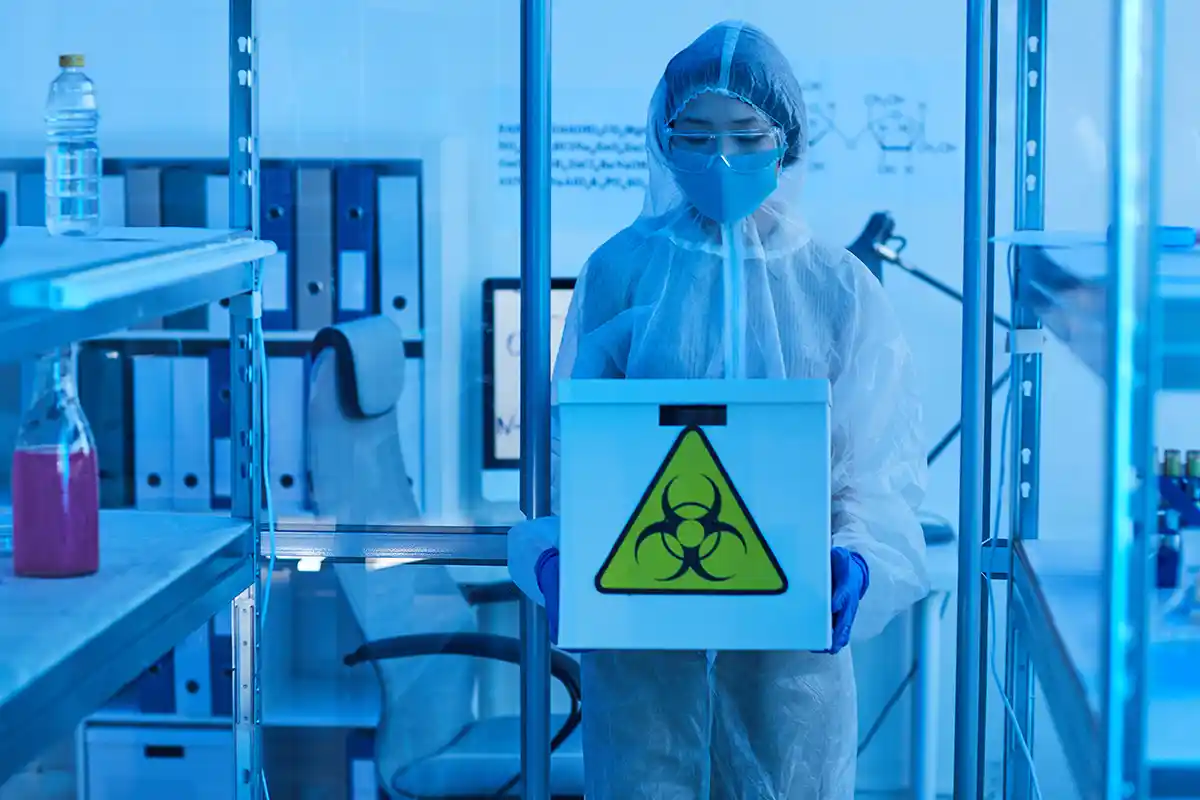 young asian female in hazardous materials lab