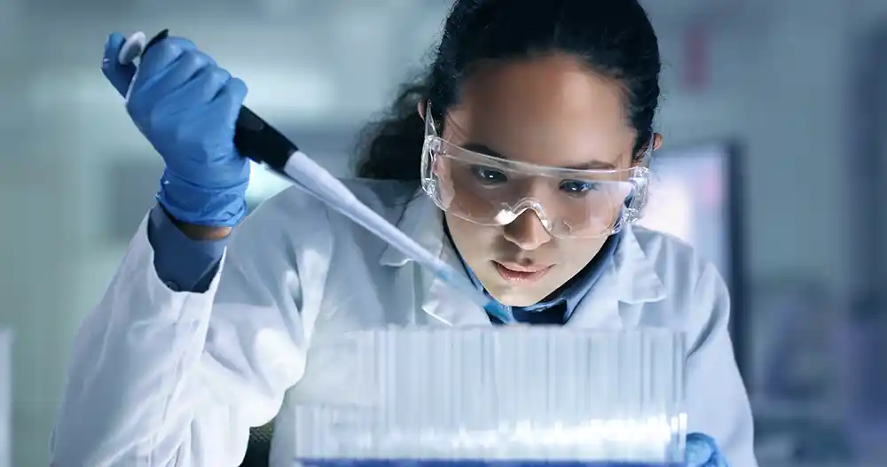 young asian female with lab tools