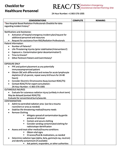 Checklists for Healthcare Personnel
