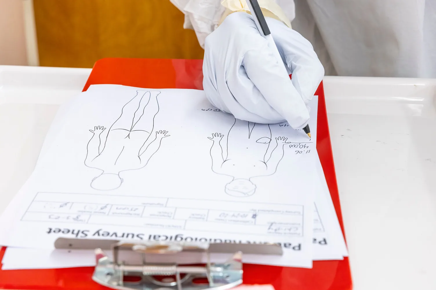 Person documenting a patient radiological survey