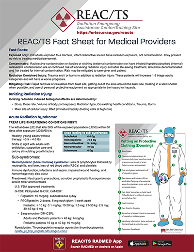 REAC/TS Fact Sheet for Medical Providers