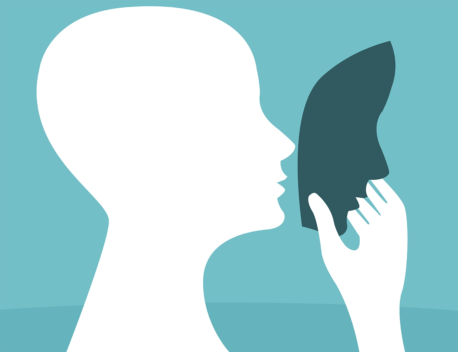 Illustration of imposter syndrome or someone appearing to hide behind a mask