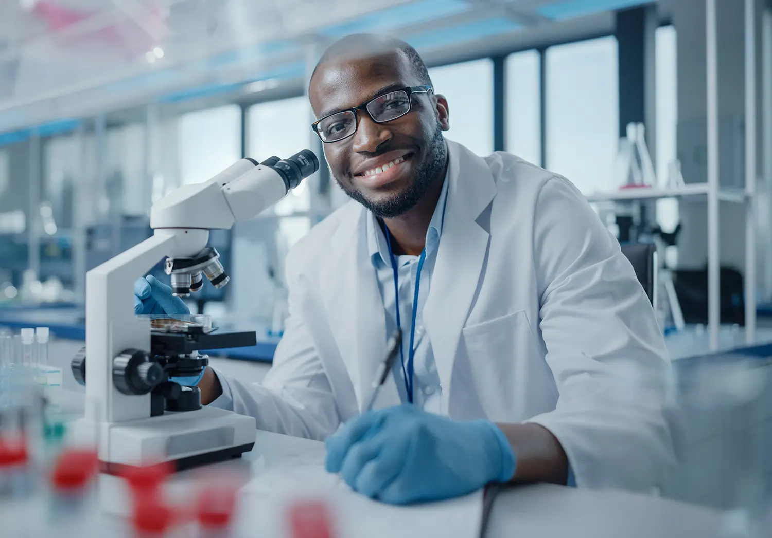 Male postdoctoral student conducting laboratory research