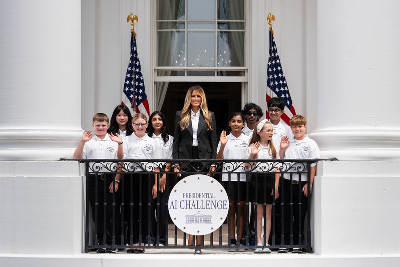 Frist Lady Melanie Trump greets students participating in SI Challenge activities