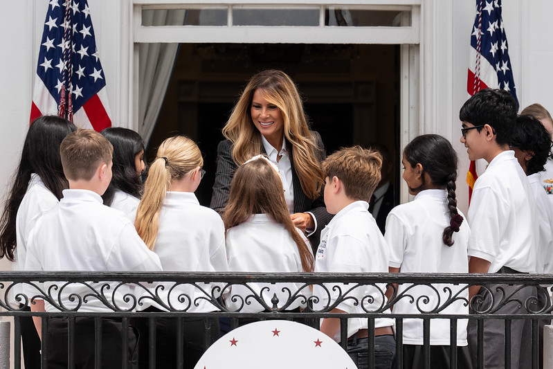 First Lady Melanie Trump greets students participating in SI Challenge